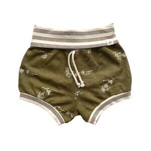 Olive Green Kids Retro Stripe Waistband Shorts